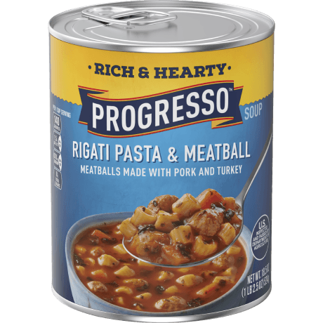 Progresso Rich & Hearty Rigati Pasta & Meatball, front of the product